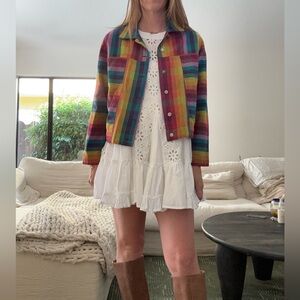 Vintage 100% cotton Colorful bohemian Plaid Women's Jacket size petite medium